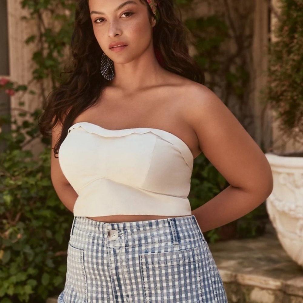 Maeve Soft Gray Strapless Crop Top - Picture 1 of 7